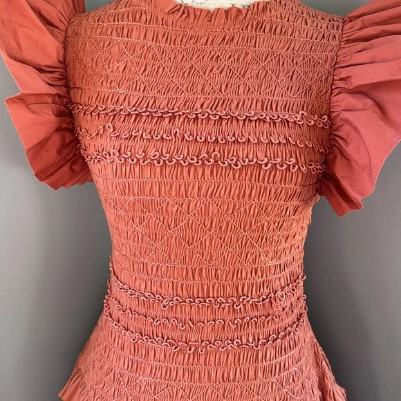 Ulla Johnson Madeline smocked body midi dress NWT size 6 in color clay - Picture 7 of 16